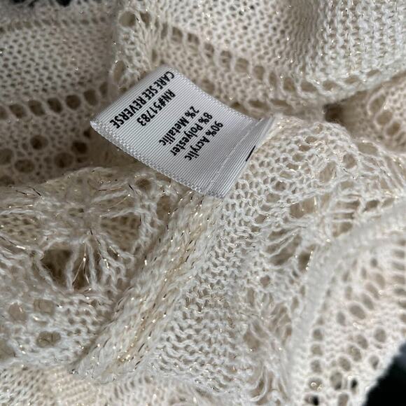 Studio Y Fits Size Small Beige Metallic Gold Pointelle Lightweight Cardigan 70s - Picture 6 of 9